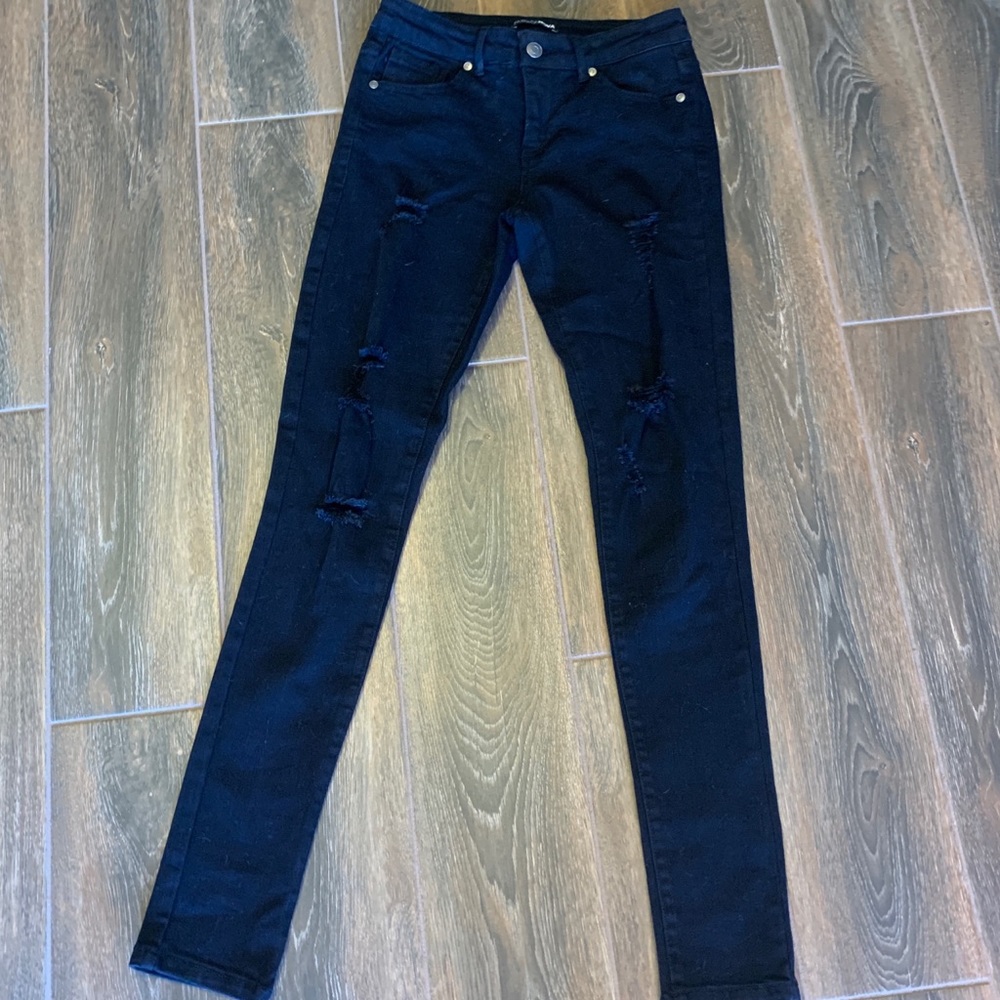 Black, lightly ripped, fashion nova skinny jeans
